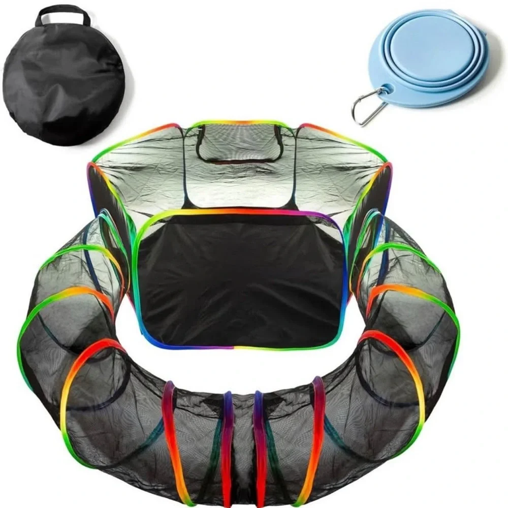 Small Animal Tunnel Enclosure, Pet Cage, Pop Up Playpen Cage w/ Bag Bowl New